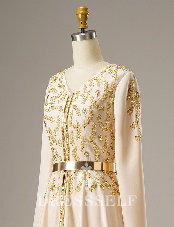 Caftan Marocain avec Perlés de Champagne