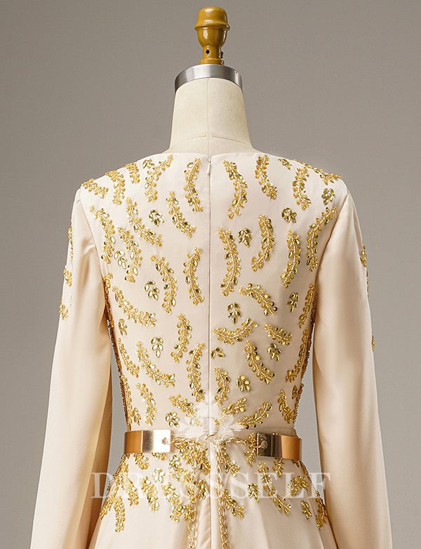 Caftan Marocain avec Perlés de Champagne