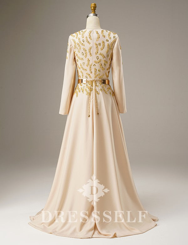 Caftan Marocain avec Perlés de Champagne