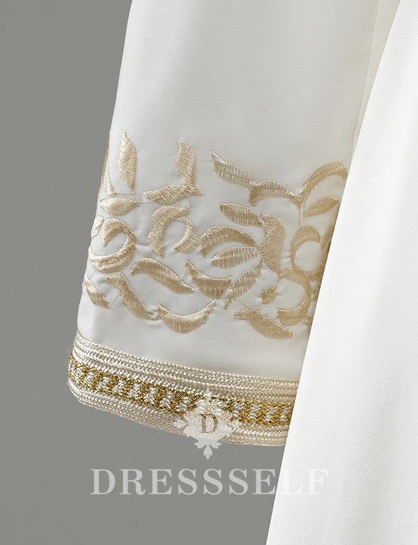 Blanc Caftan Marocain avec Broderie