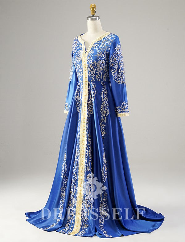 Caftan Marocain Brodé Bleu Royal