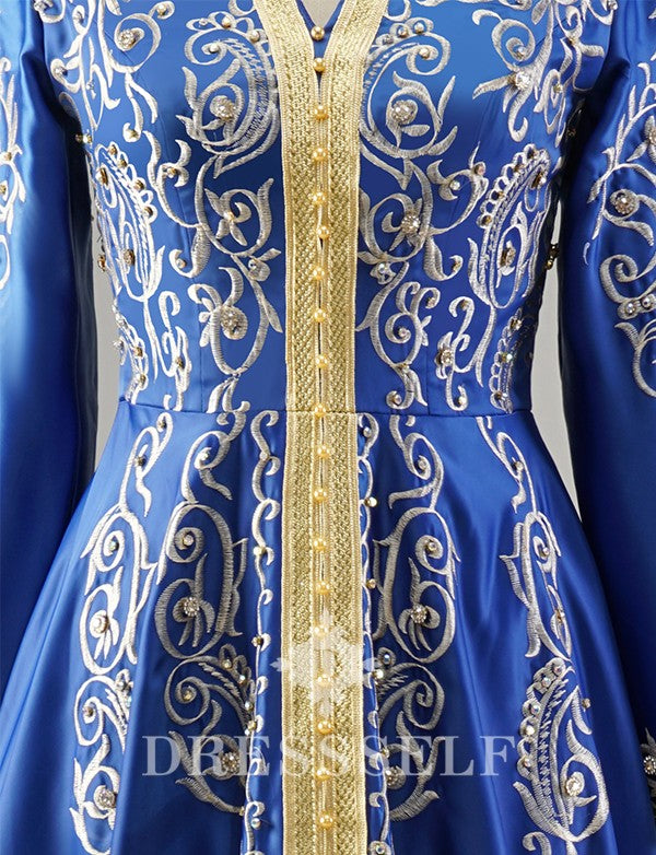 Caftan Marocain Brodé Bleu Royal