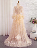 Tulle à Manches longues Col en V Formelle Robes de Soirée