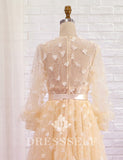 Tulle à Manches longues Col en V Formelle Robes de Soirée