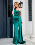 Robe de Soirée Asymétrique en Satin à Une Épaule