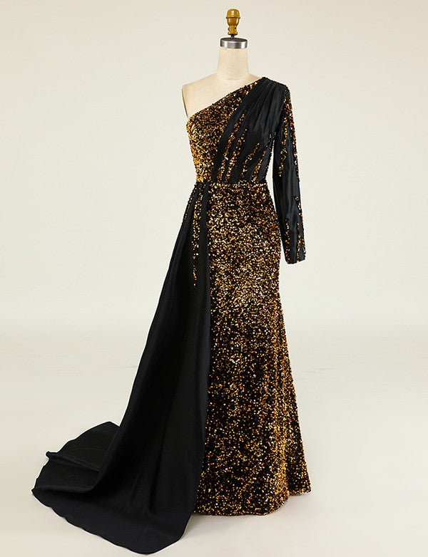 Robe de Soirée Longue Asymétrique Épaule Dénudée