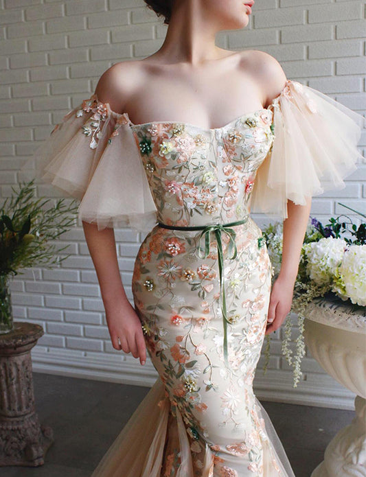 Robe de Soirée Sirène à Fleurs