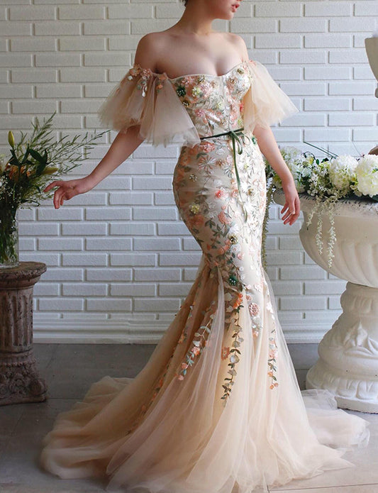 Robe de Soirée Sirène à Fleurs