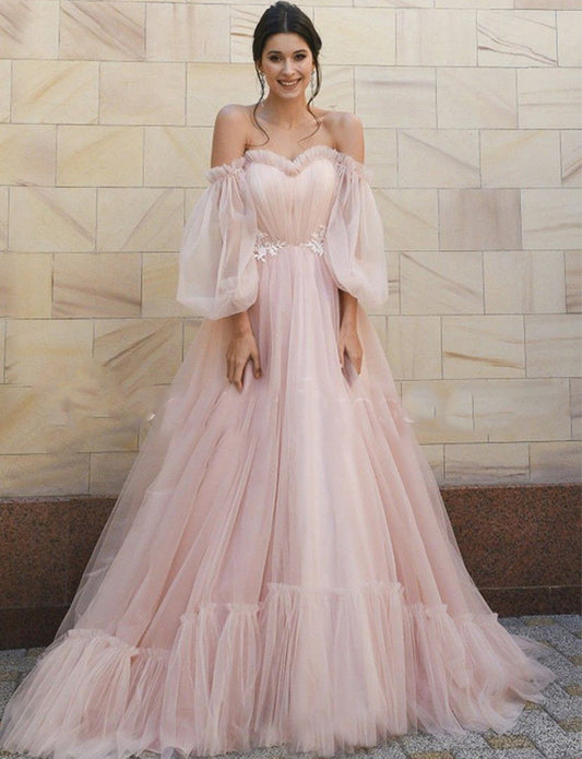 Robe de Bal Longue en Tulle Rose