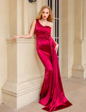 Robe de Soirée Asymétrique en Satin à Une Épaule