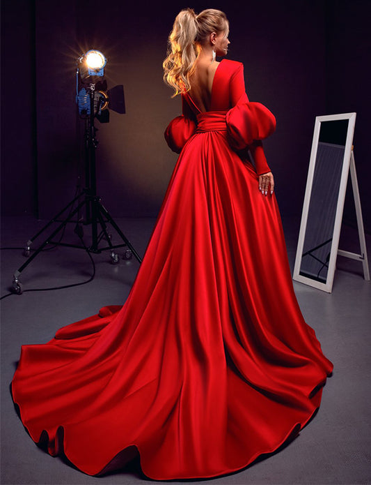 Robe de Soirée Longue en Satin Rouge