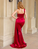 Robe de Soirée Asymétrique en Satin à Une Épaule