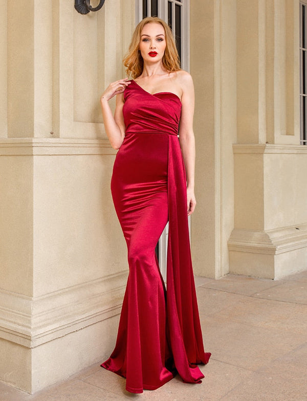 Robe de Soirée Asymétrique en Satin à Une Épaule