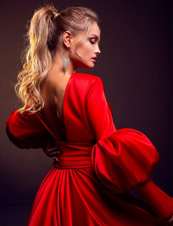 Satin Dos Nu Rouge Rouge Robe Satin Soirée Longue ROBE LONGUE EN