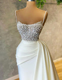 Robe de Soirée Perles Blanc Élégante