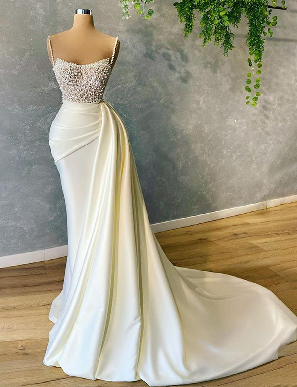 Robe de Soirée Perles Blanc Élégante