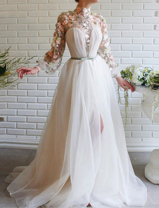 Robe de Mariée Blanc à Manches Longues