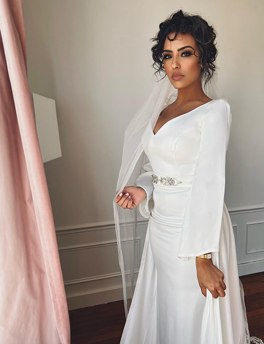 Robe de Mariée Blanc à Manches Longues