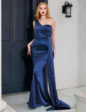 Robe de Soirée Asymétrique en Satin à Une Épaule